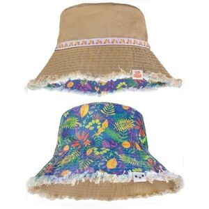 Nwt Little Brownie Cotton Bucket Hat Tropical Pattern Sun Hat Reversible Khaki